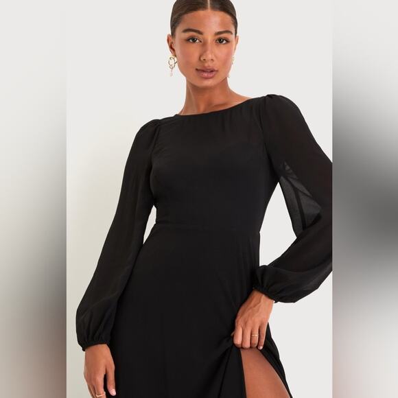 NWOT Lulus Prestigious Poise Black Backless Balloon Sleeve Maxi Dress Size XS - Picture 4 of 13